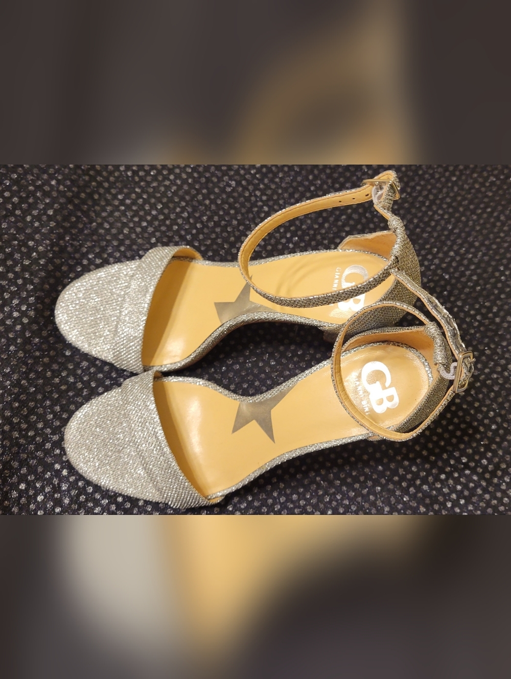 Gianni Bini Silver Glitter Ankle-Strap Heels
